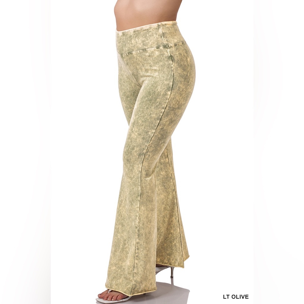 Zenana mineral washed Plus Size Light Olive Flare Pants